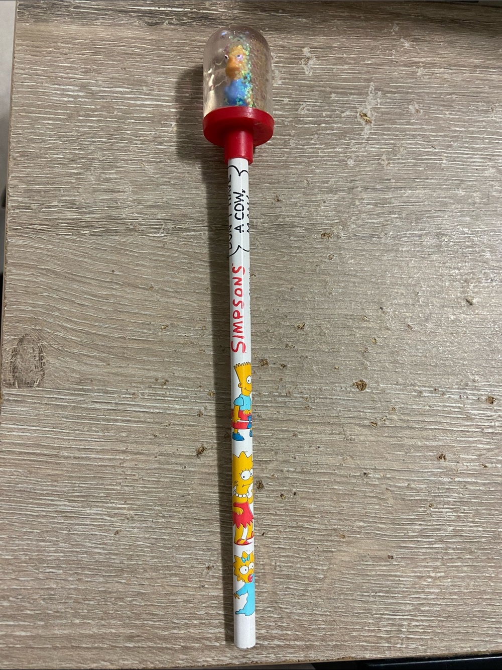 Vintage 1990 The Simpsons Character Pencil with Glitter Bart Top